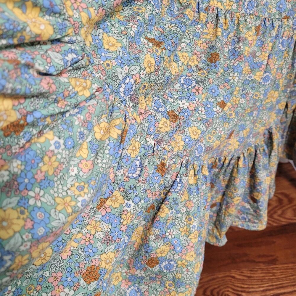 MABLE Cottagecore Tiered Maxi Shirt Dress Groovy Floral Print Spring Vacation - Picture 10 of 16